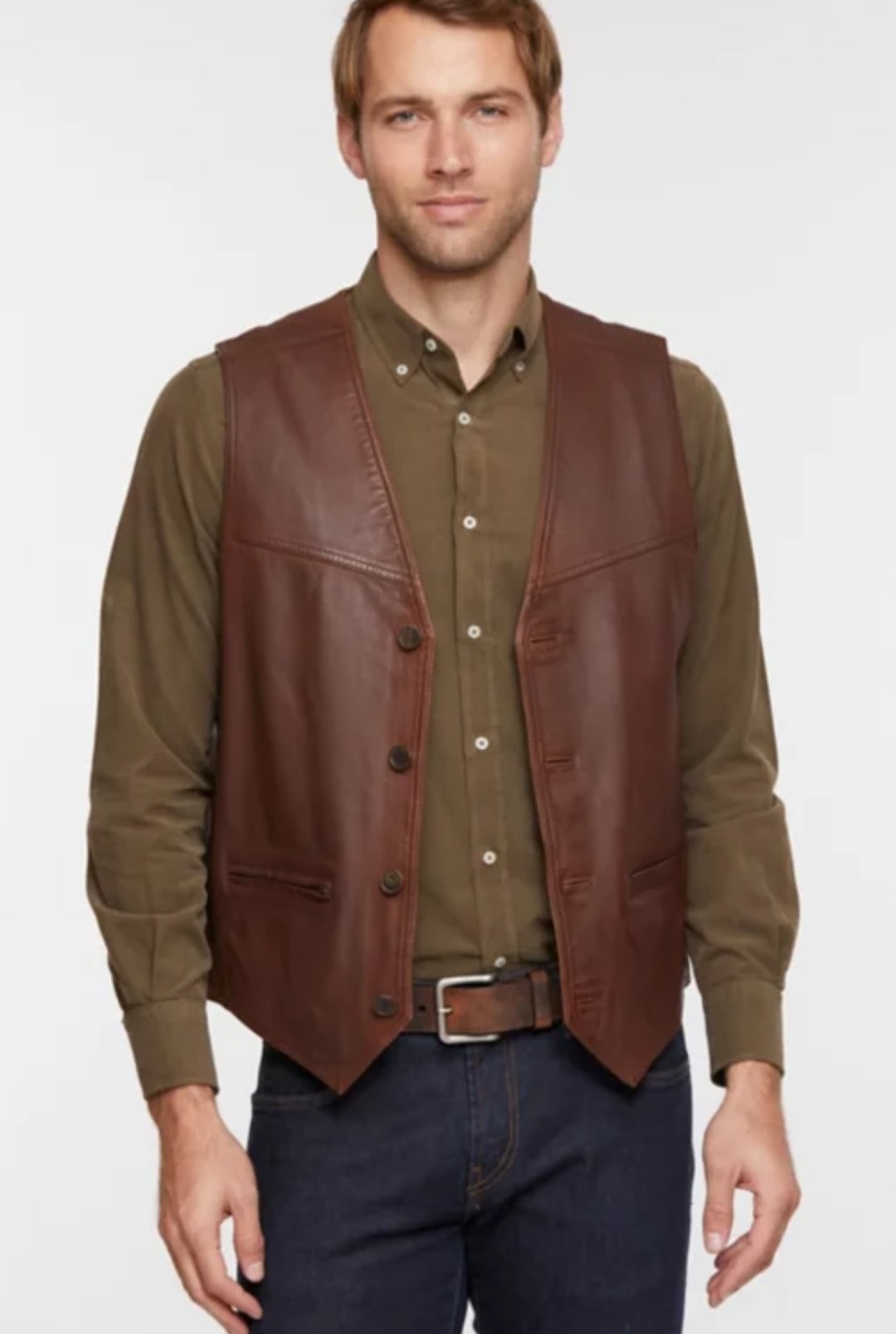 Men's Leather Vest In Dark Brown