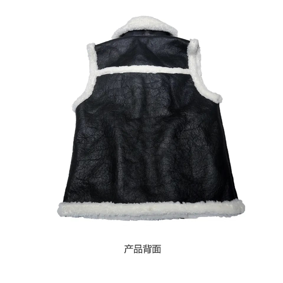 Men's Shearling Leather Jacket In Black With Crackle Texture