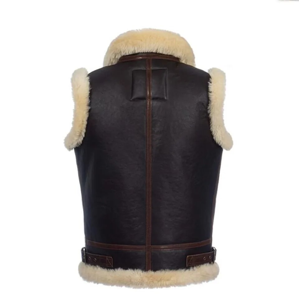Men's Shearling Leather Vest In Dark Brown