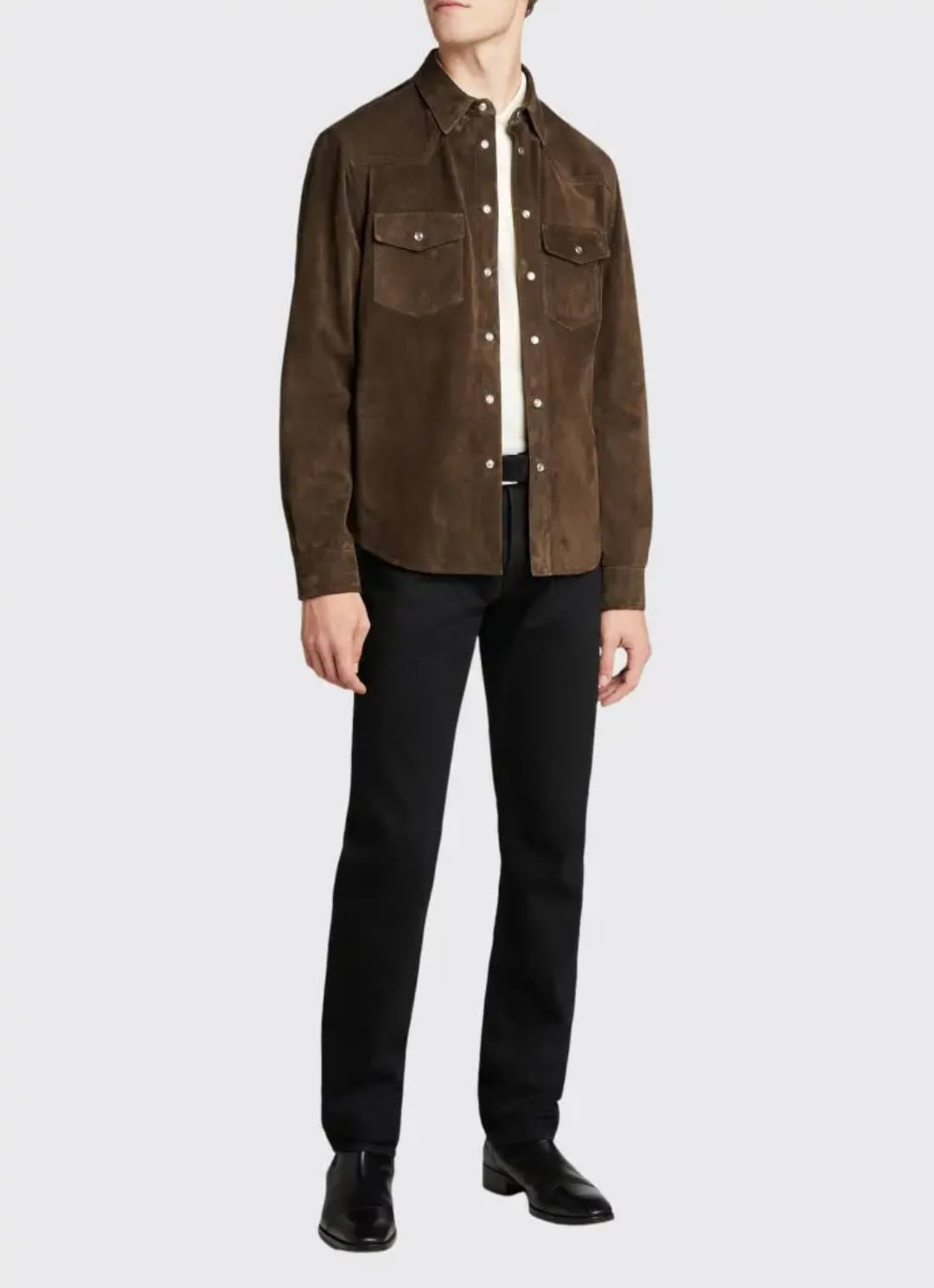 Men's Suede Leather Shirt In Chocolate Brown