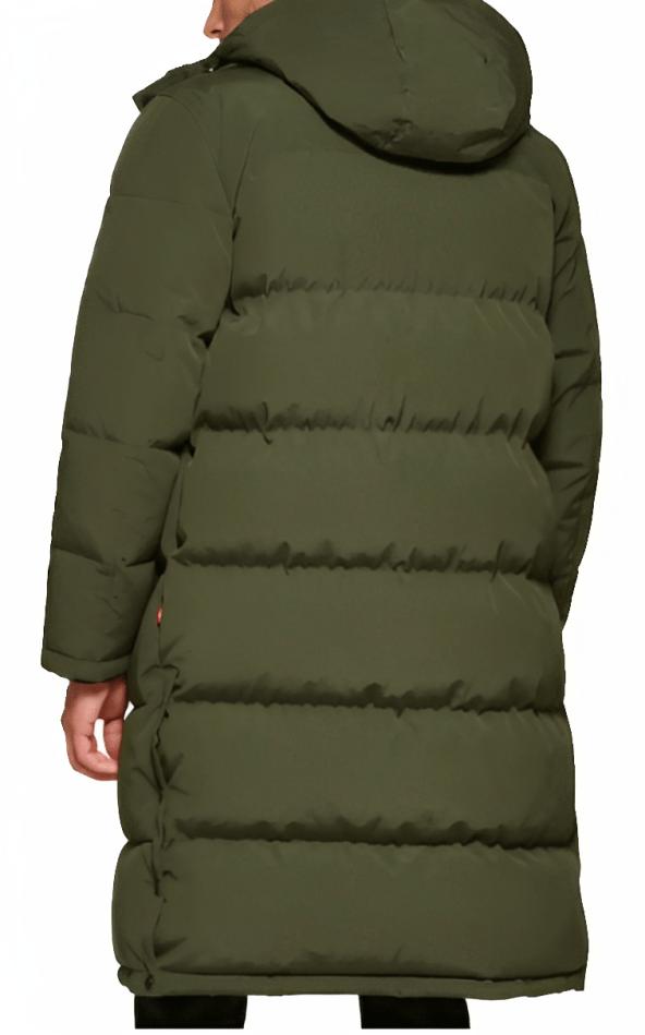 Men's Trench Puffer Coat In Khaki With Hood