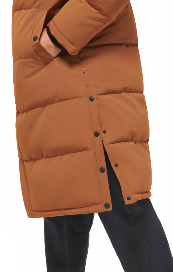 Men's Trench Puffer Coat In Tan With Hood