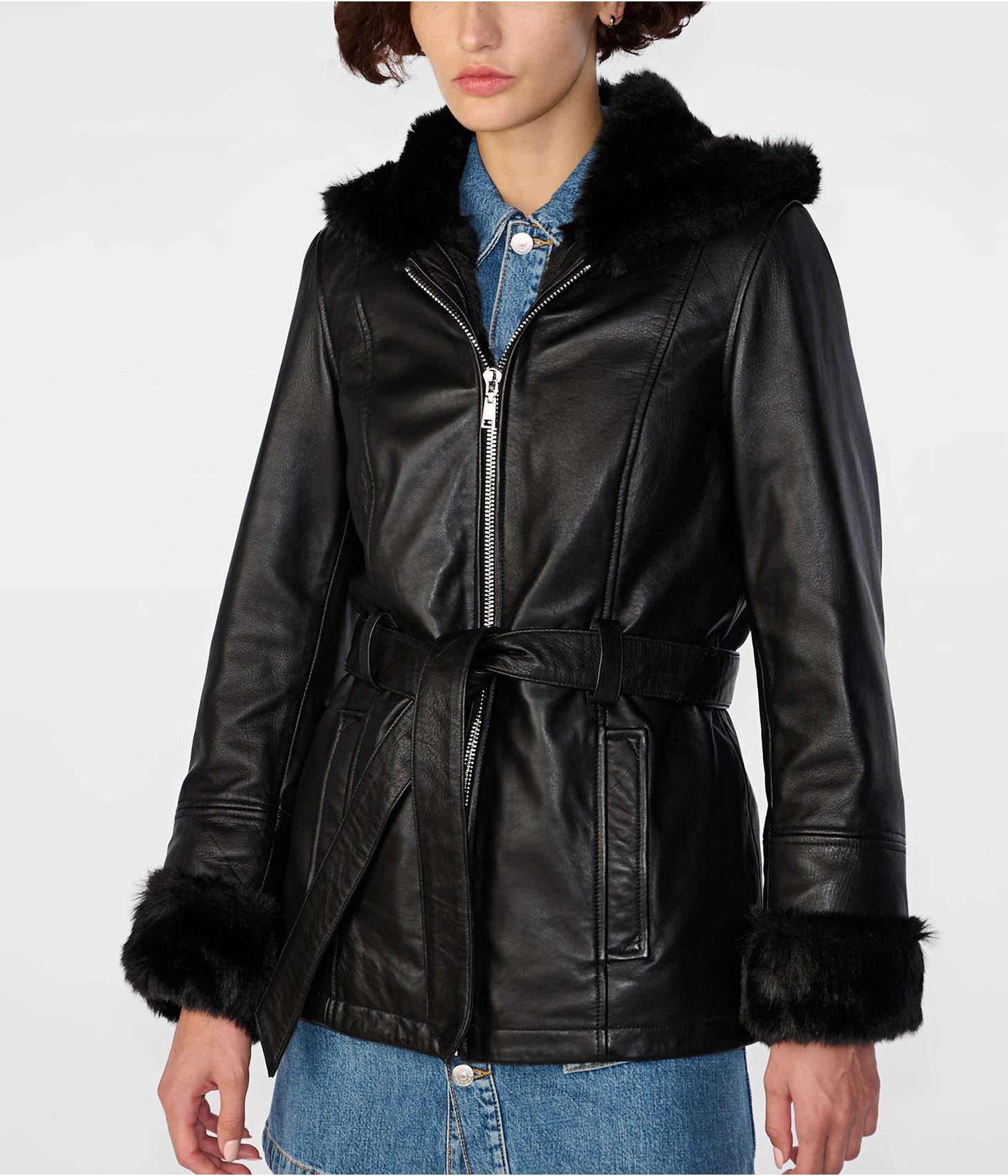 Women's Black Shearling Leather Jacket