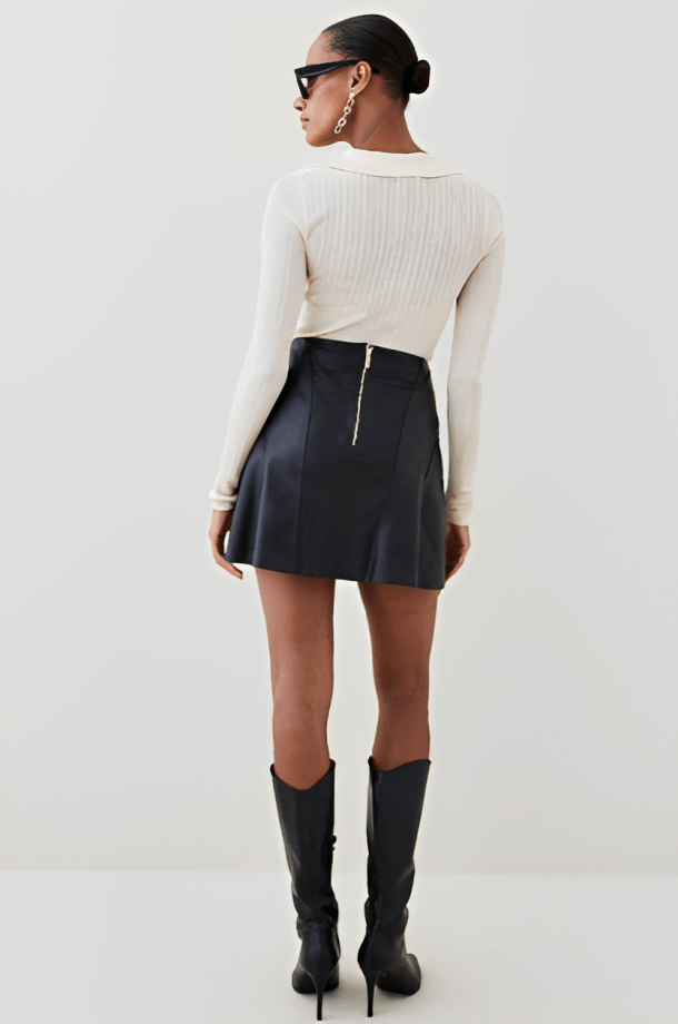 Women's Croc Texture Leather A-line Mini Skirt In Black