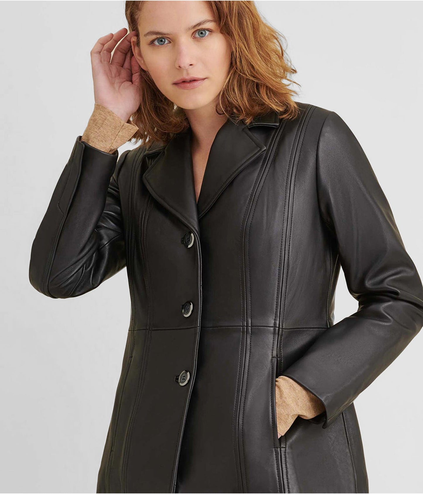 Women's Leather Blazer In Black