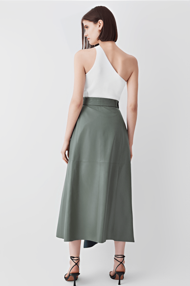 Women's Leather Maxi Skirt In Khaki