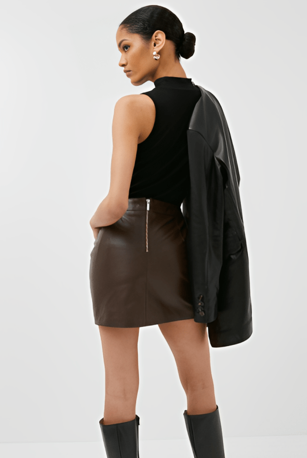 Women's Leather Mini Skirt In Dark Brown