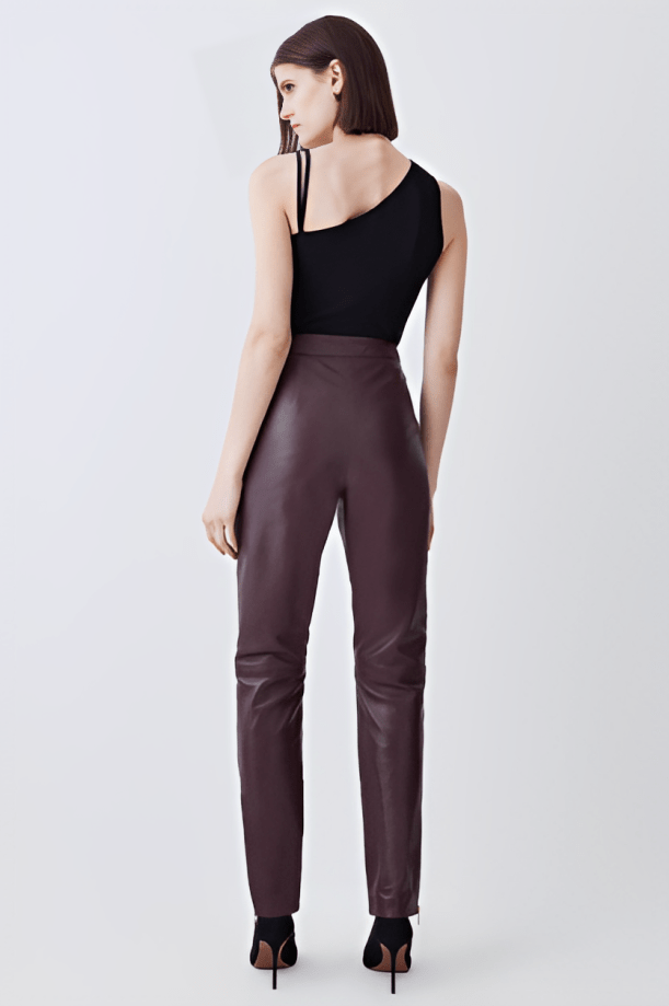 Women's Leather Pant In Burgundy