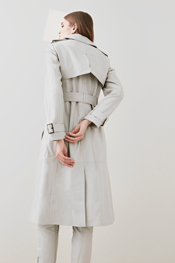 Women's Leather Trench Coat In Off White