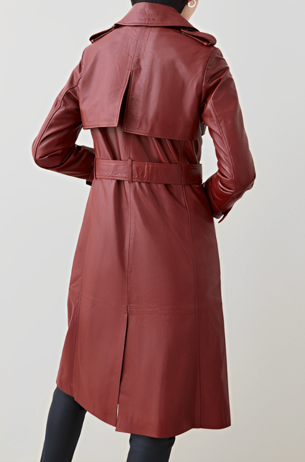 Women's Leather Trench Coat In Ox Red