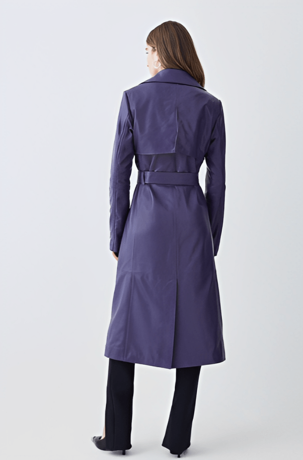 Women's Leather Trench Coat In Royal Blue