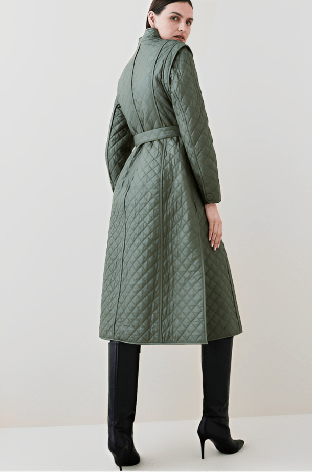 Women's Quilted Leather Trench Coat In Olive
