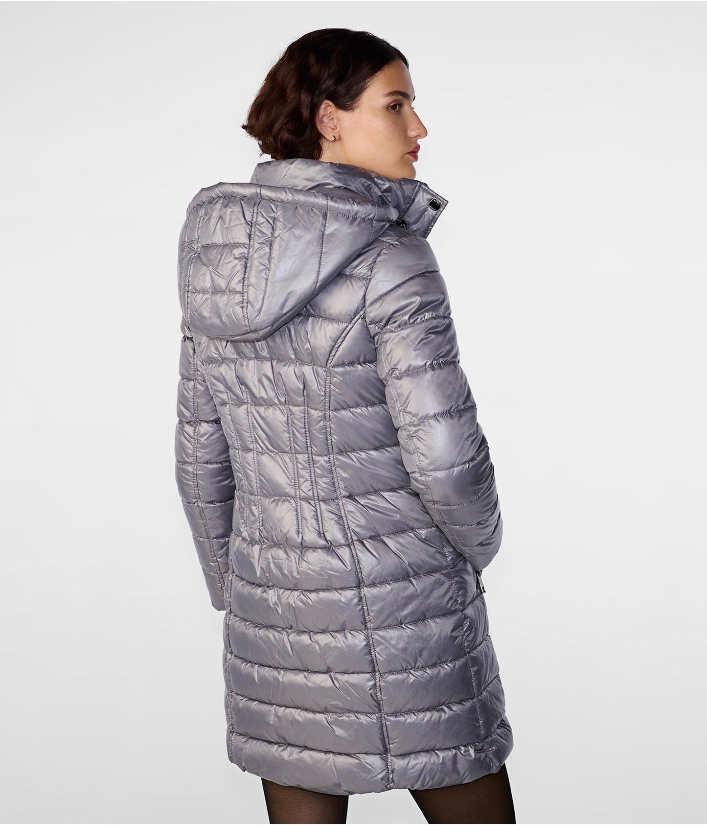 Women's Quilted Puffer Coat In Gray With Hood