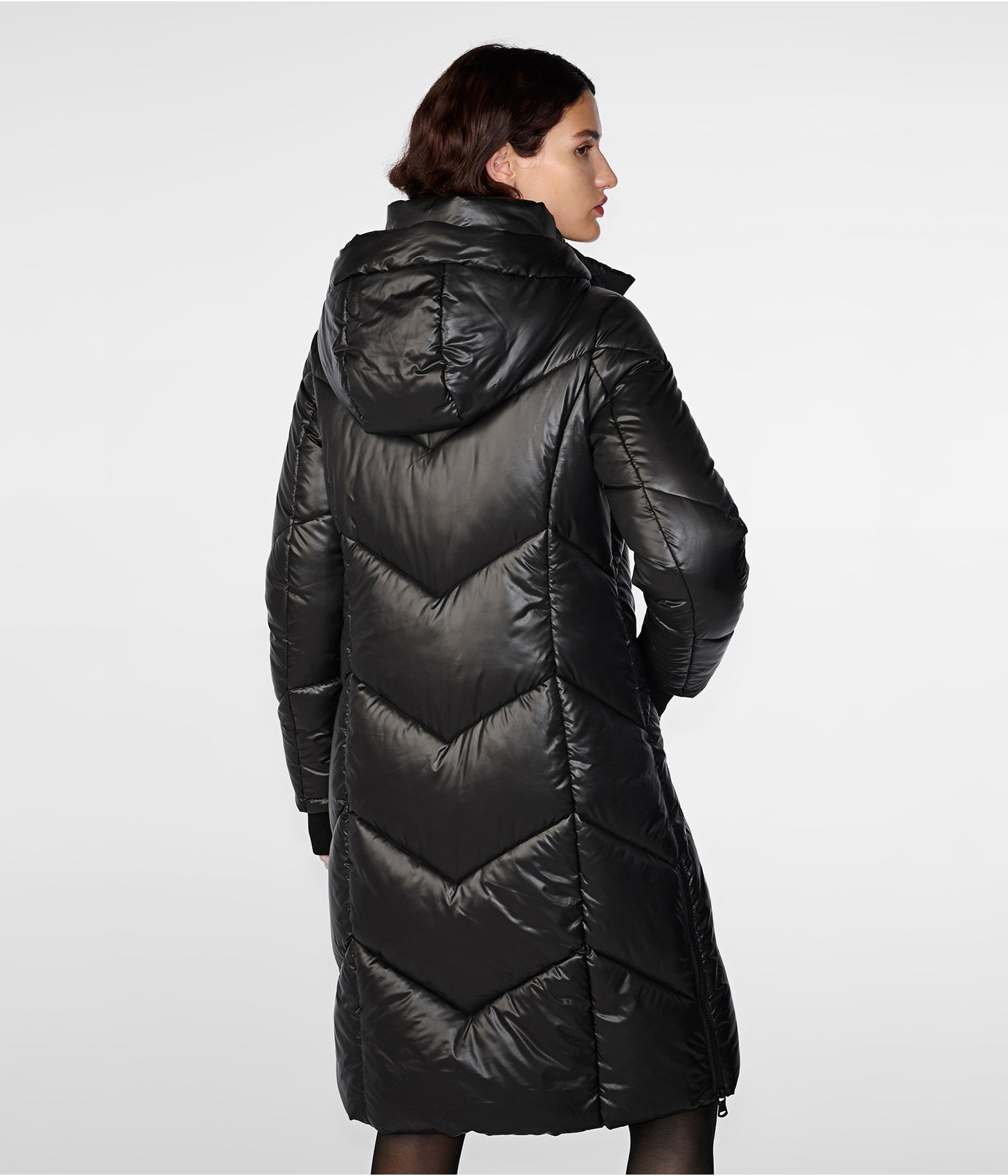 Women's Quilted Puffer Trench Coat In Black