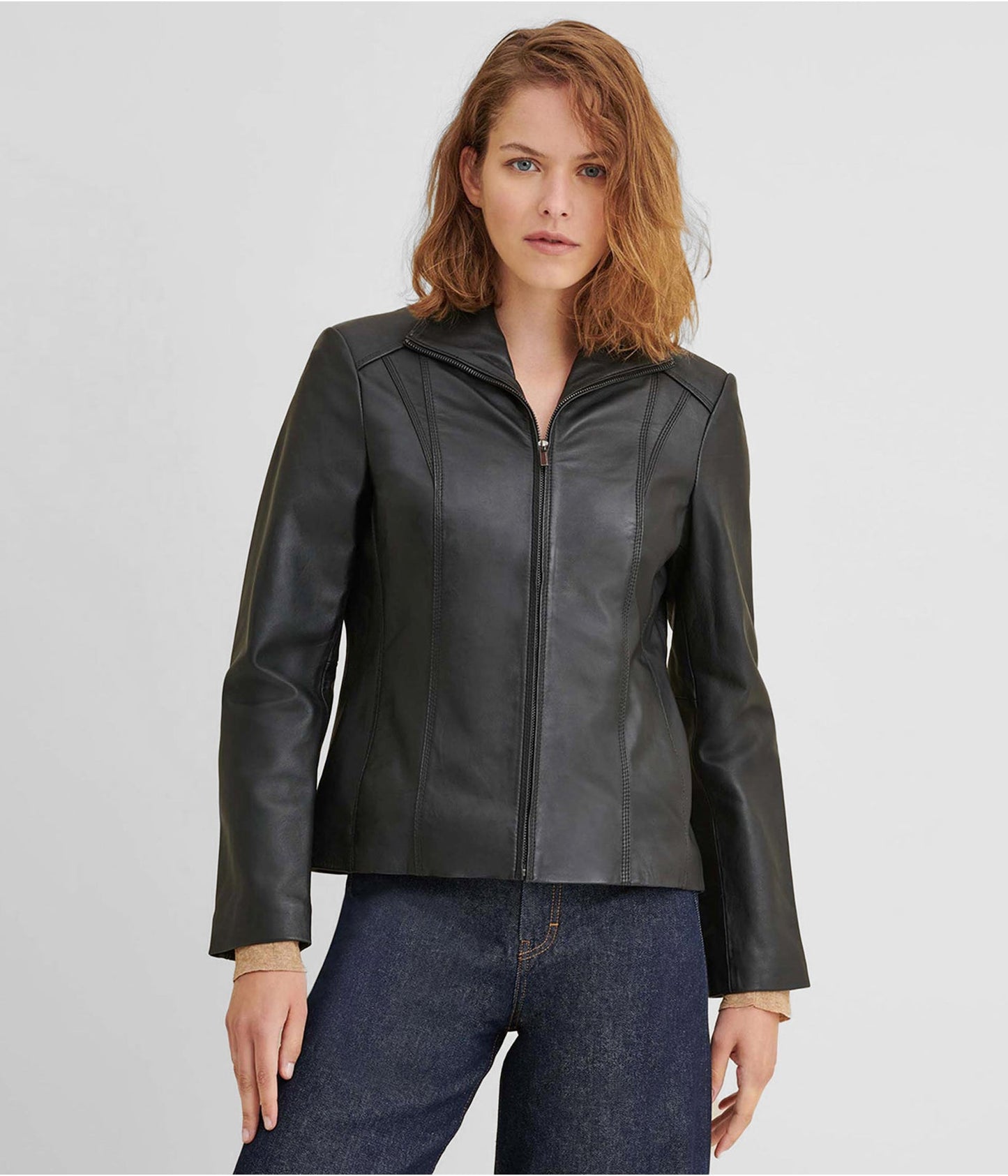 Women's Scuba Leather Jacket In Matte Black