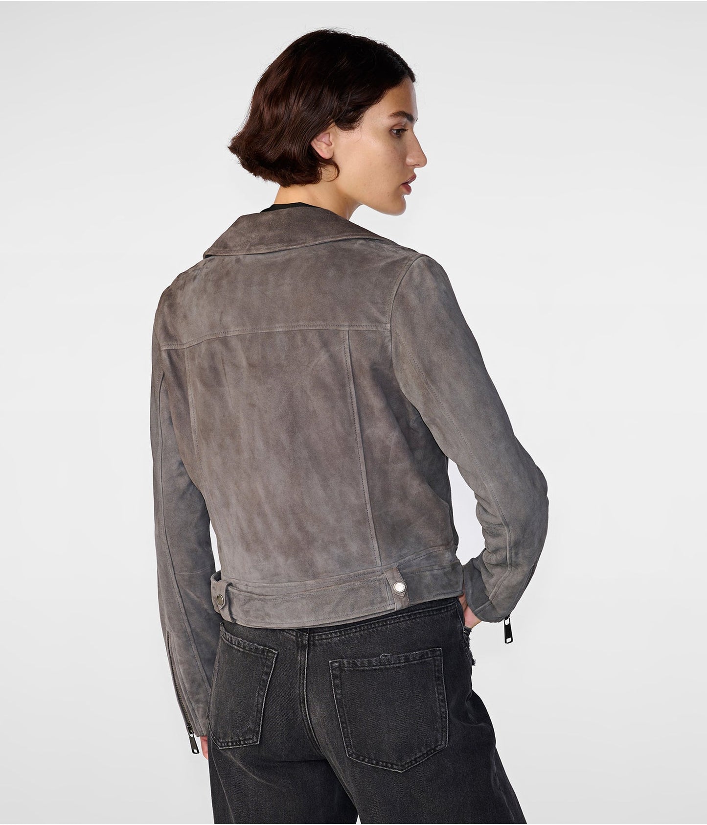 Women's Gray Suede Leather Biker Jacket