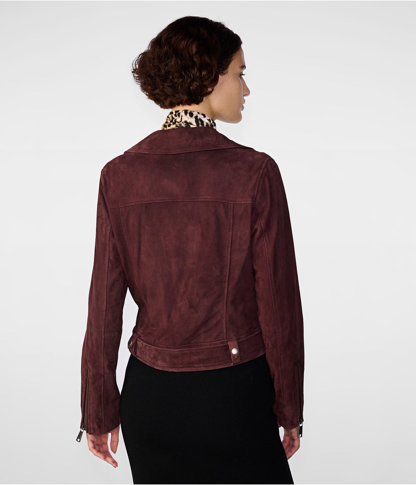 Women's Suede Leather Biker Jacket In Maroon