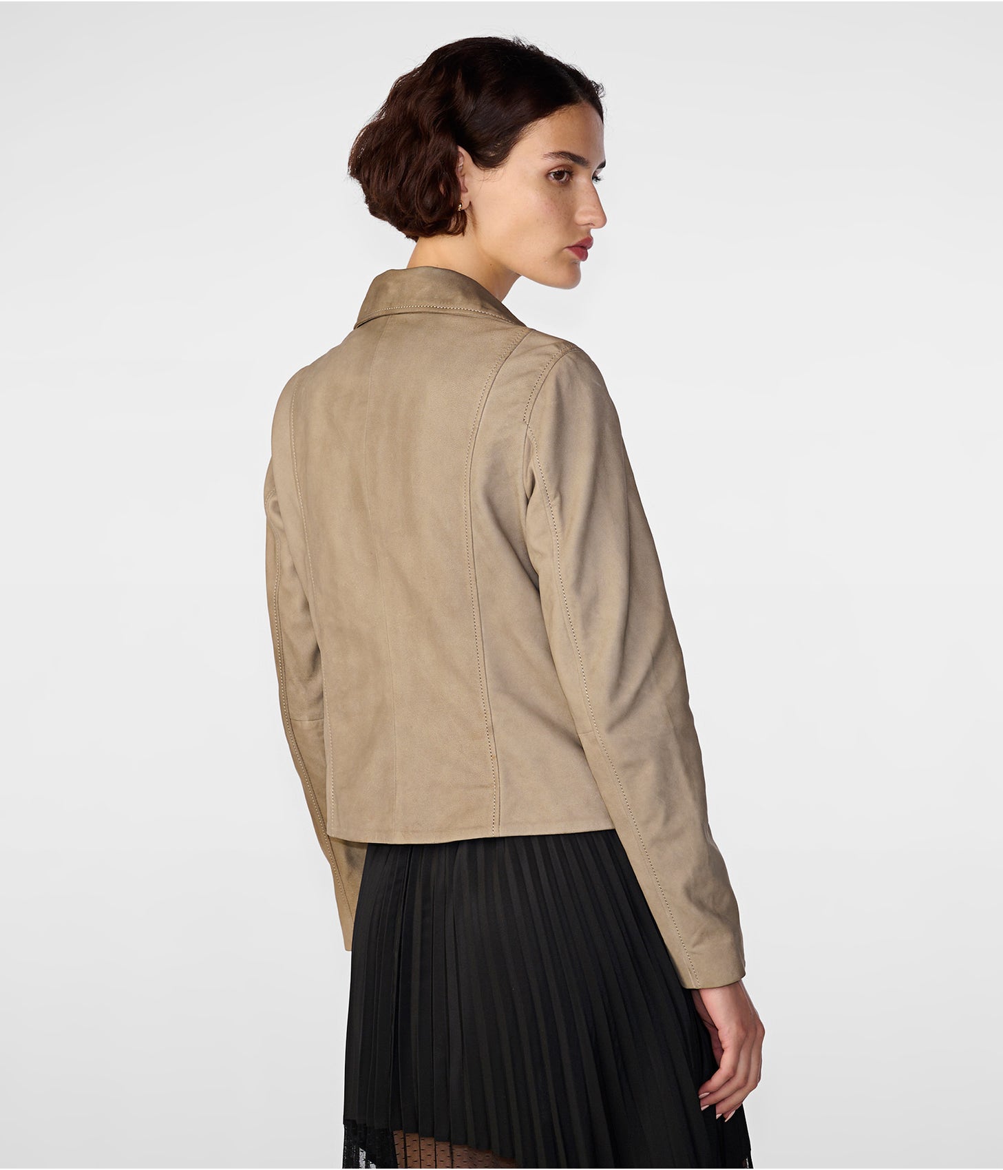 Women's Tan Beige Suede Leather Biker Jacket