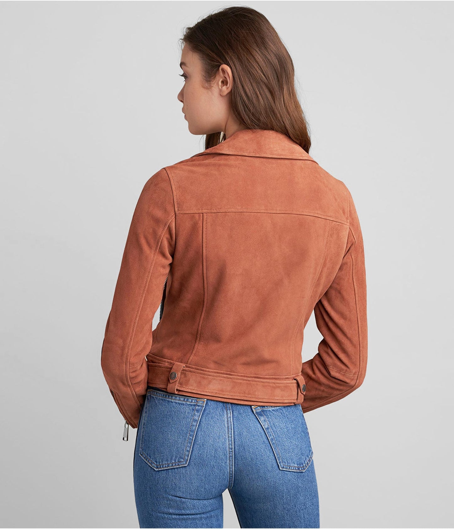 Women's Tan Brown Suede Leather Biker Jacket