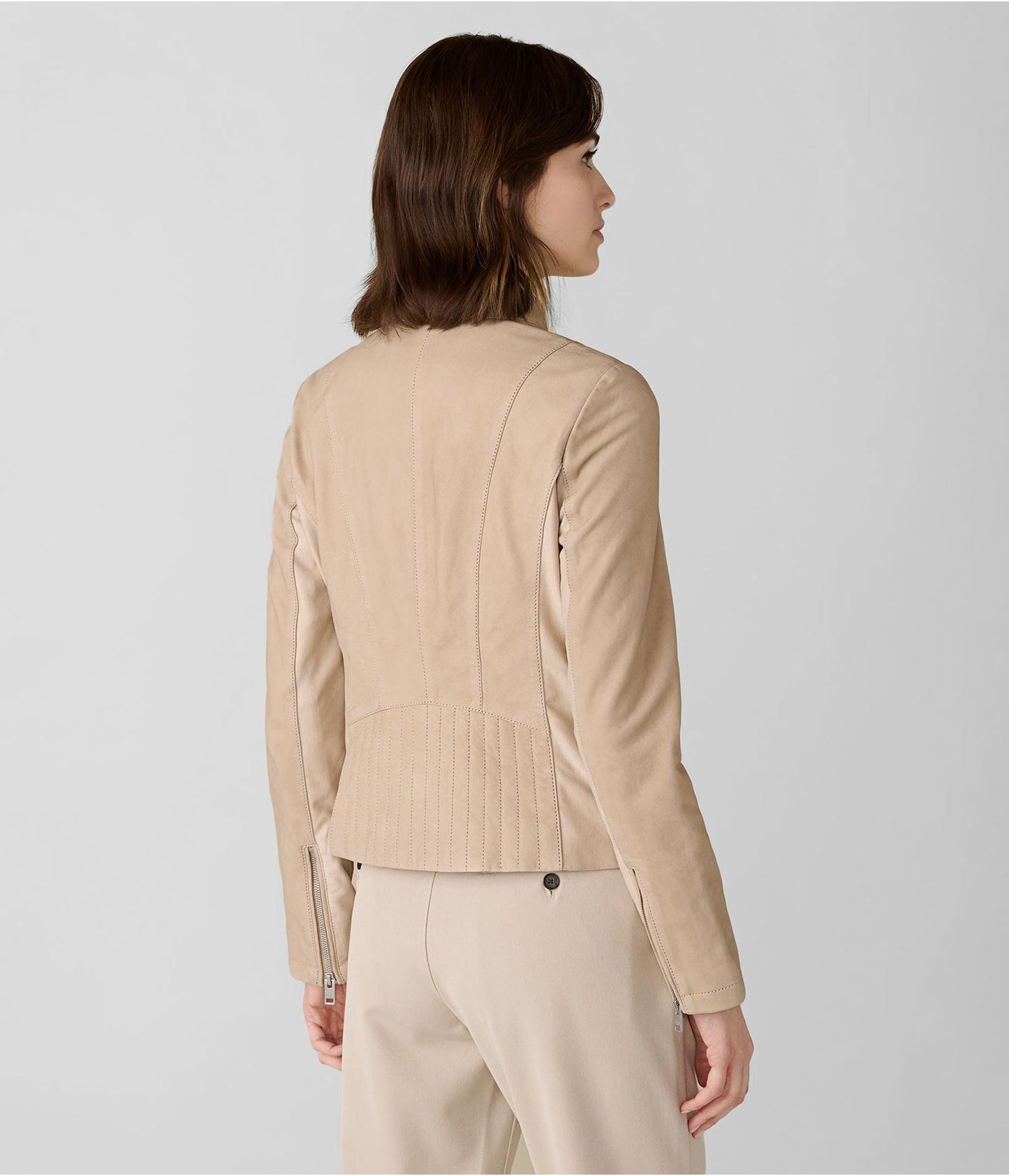 Women's Suede Leather Moto Jacket In Beige