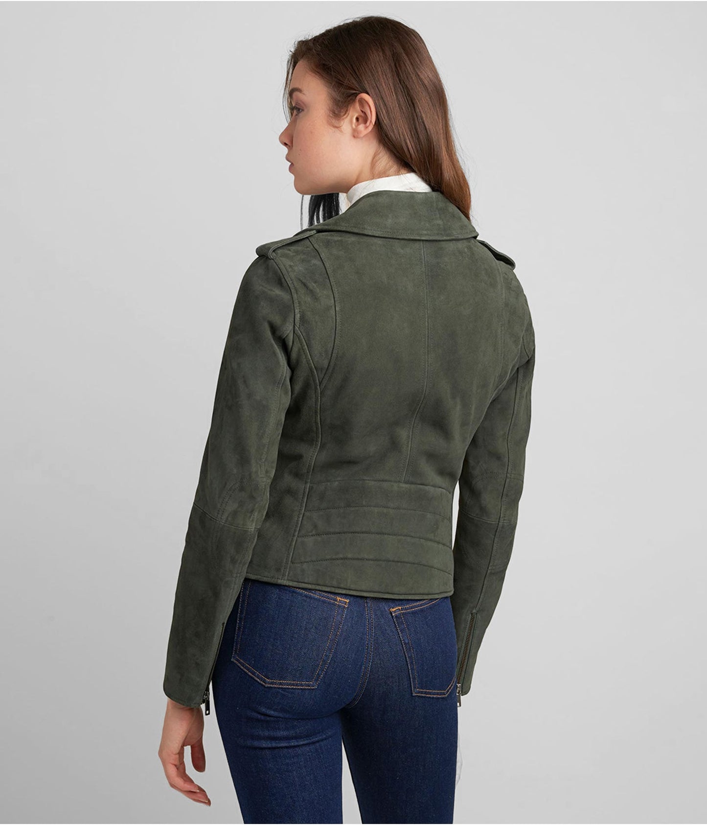 Women's Suede Leather Moto Jacket In Olive