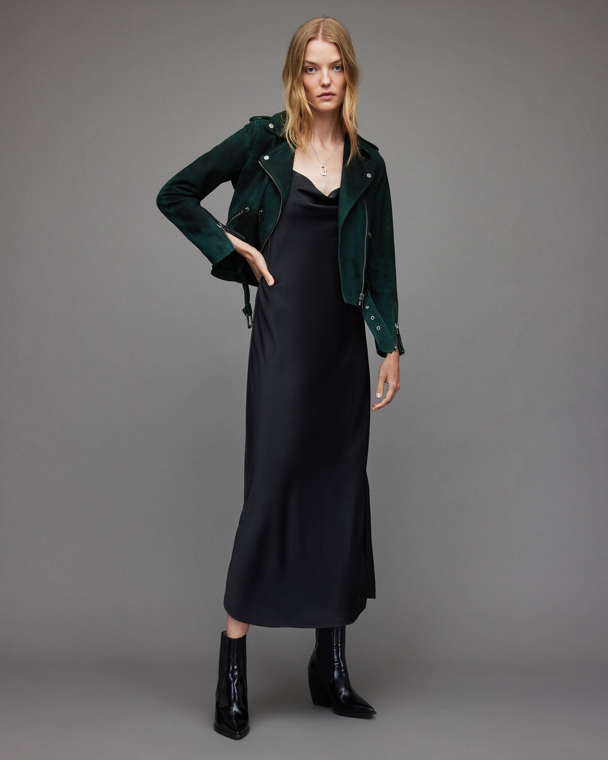 Women's Suede Biker Leather Jacket Royal Green Women's Suede Biker Leather Jacket Royal Green