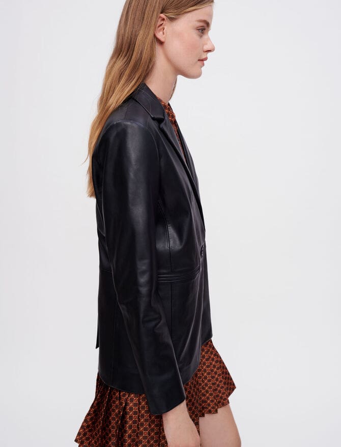 Women's Black Leather Blazer