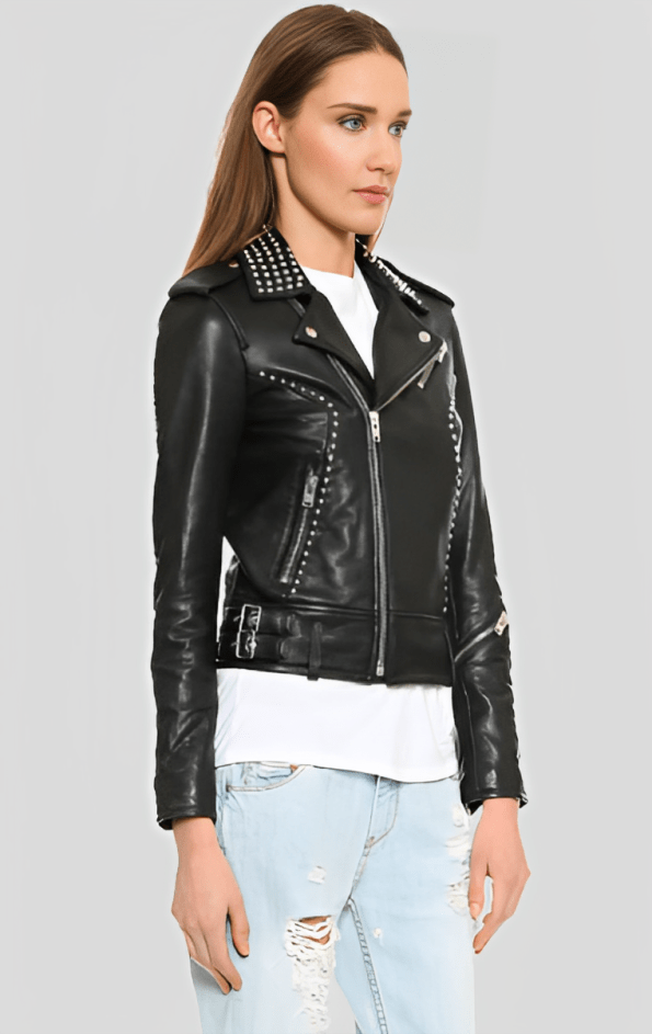 Women's Black Studded Biker Leather Jacket