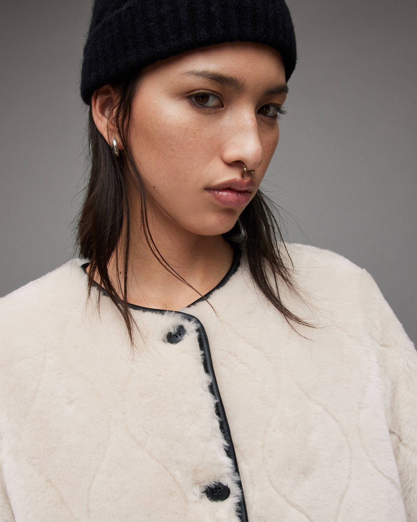 Women's Double Sided Black Leather & White Shearling Jacket