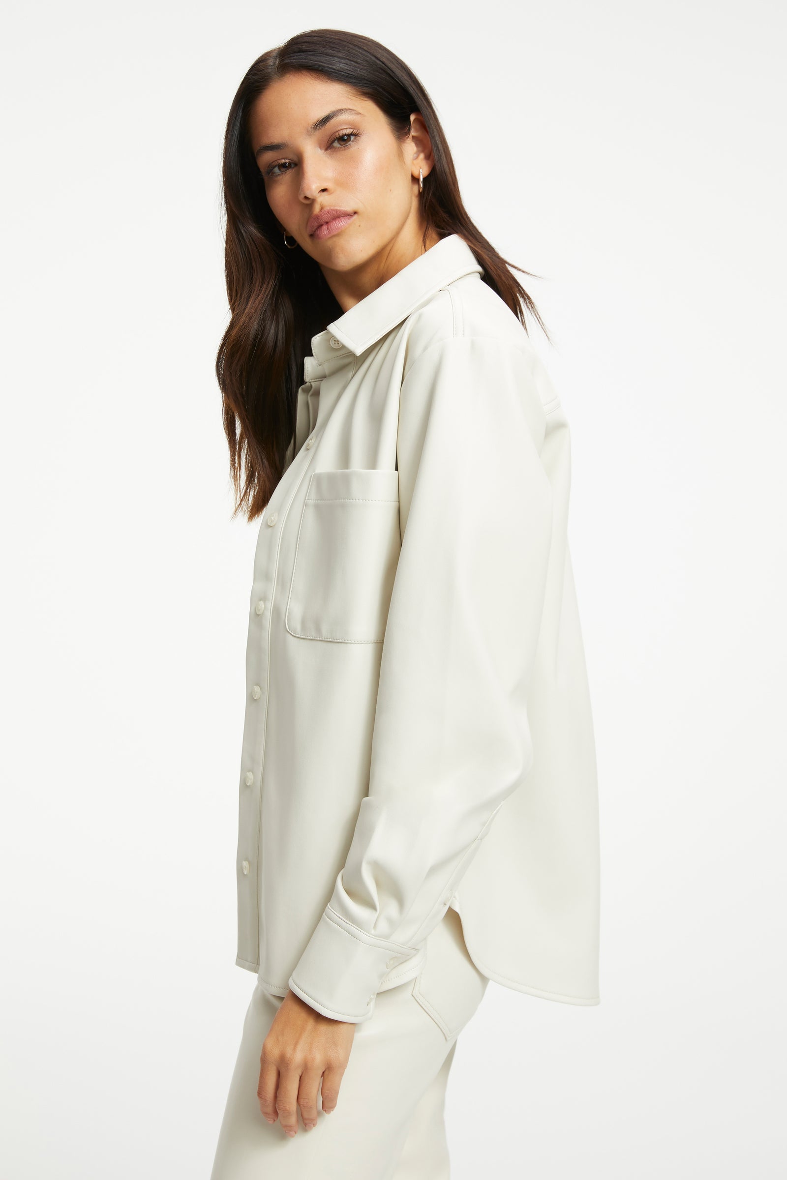 Women's Full Sleeve Leather Shirt In White