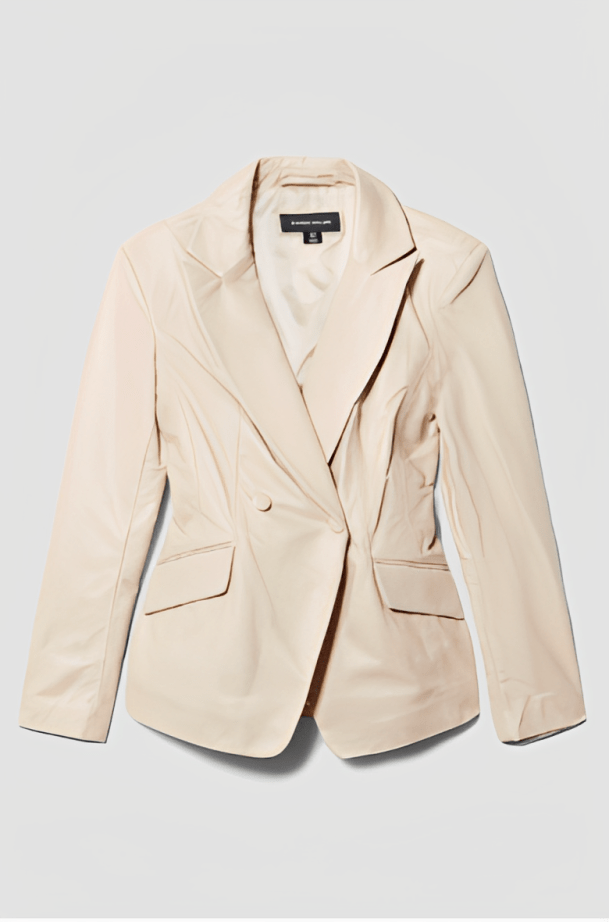 Women's Leather Blazer In Beige With Corset Waist