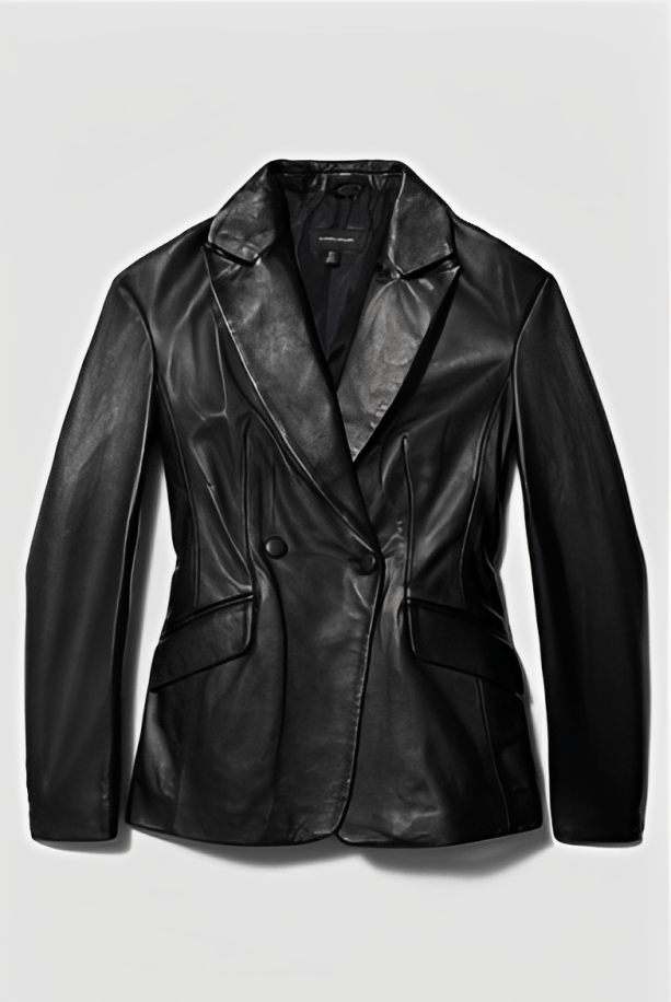 Women's Leather Blazer In Black With Corset Waist