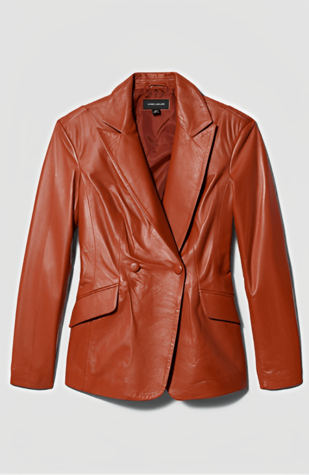 Women's Leather Blazer In Dark Tan With Corset Waist