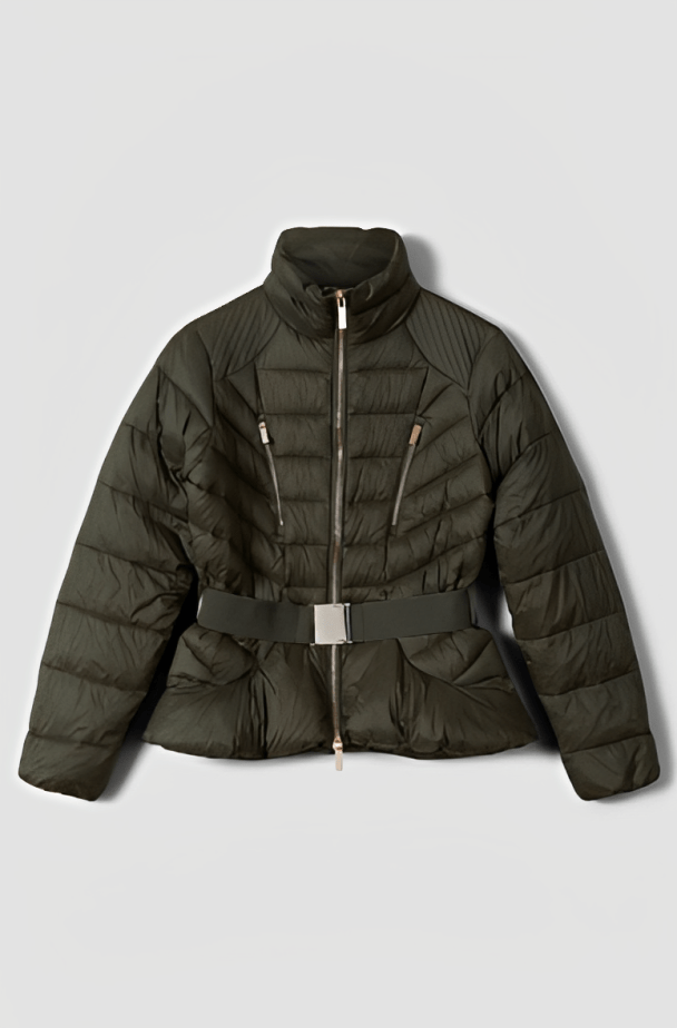 Women's Puffer Jacket In Khaki With Belt