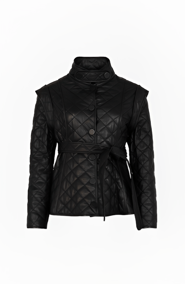 Women's Quilted Leather Jacket In Black