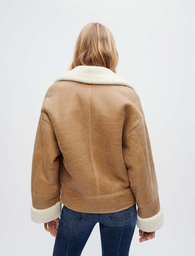 Women's Shearling Biker Leather Jacket In Brown