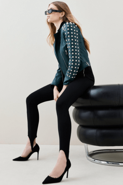 Women's Quilted Studded Leather Jacket In Jade