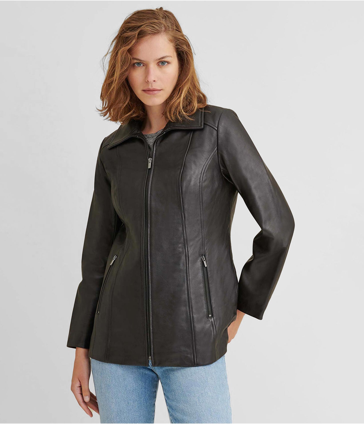 Women's Black Leather Scuba Jacket
