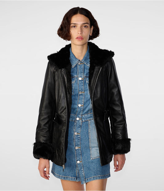 Women's Black Shearling Leather Jacket