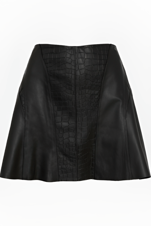Women's Croc Texture Leather A-line Mini Skirt In Black
