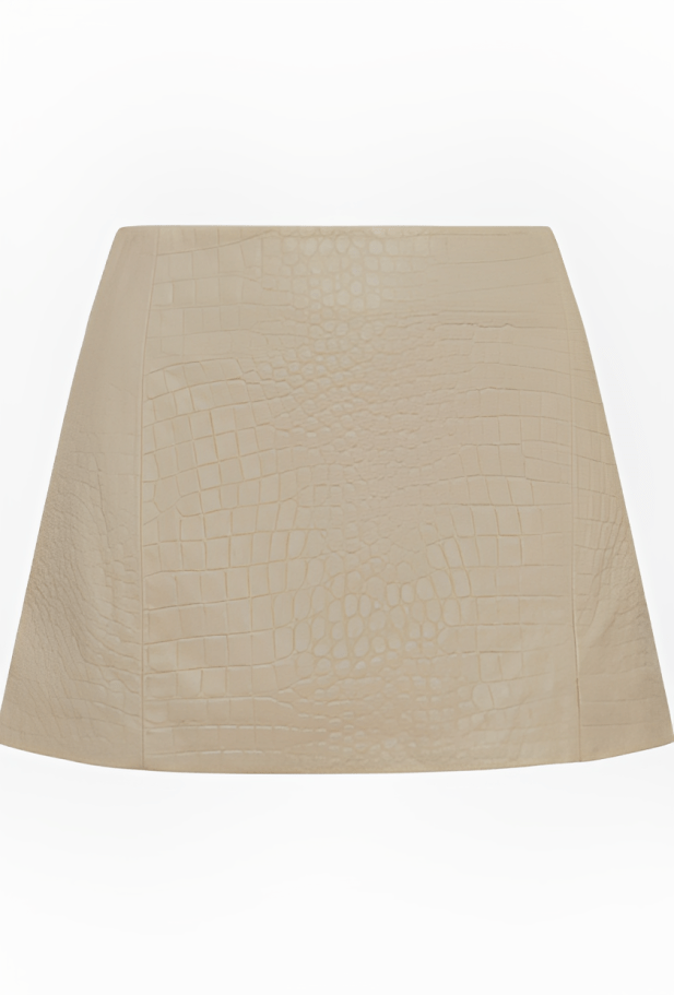 Women's Croc Texture Leather Mini Skirt In Beige