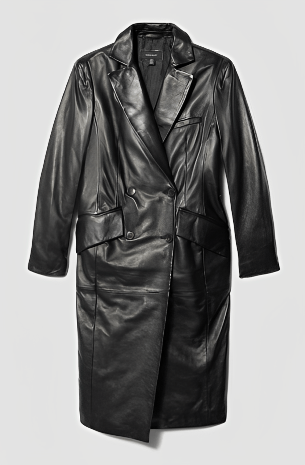 Women's Formal Leather Trench Coat In Black