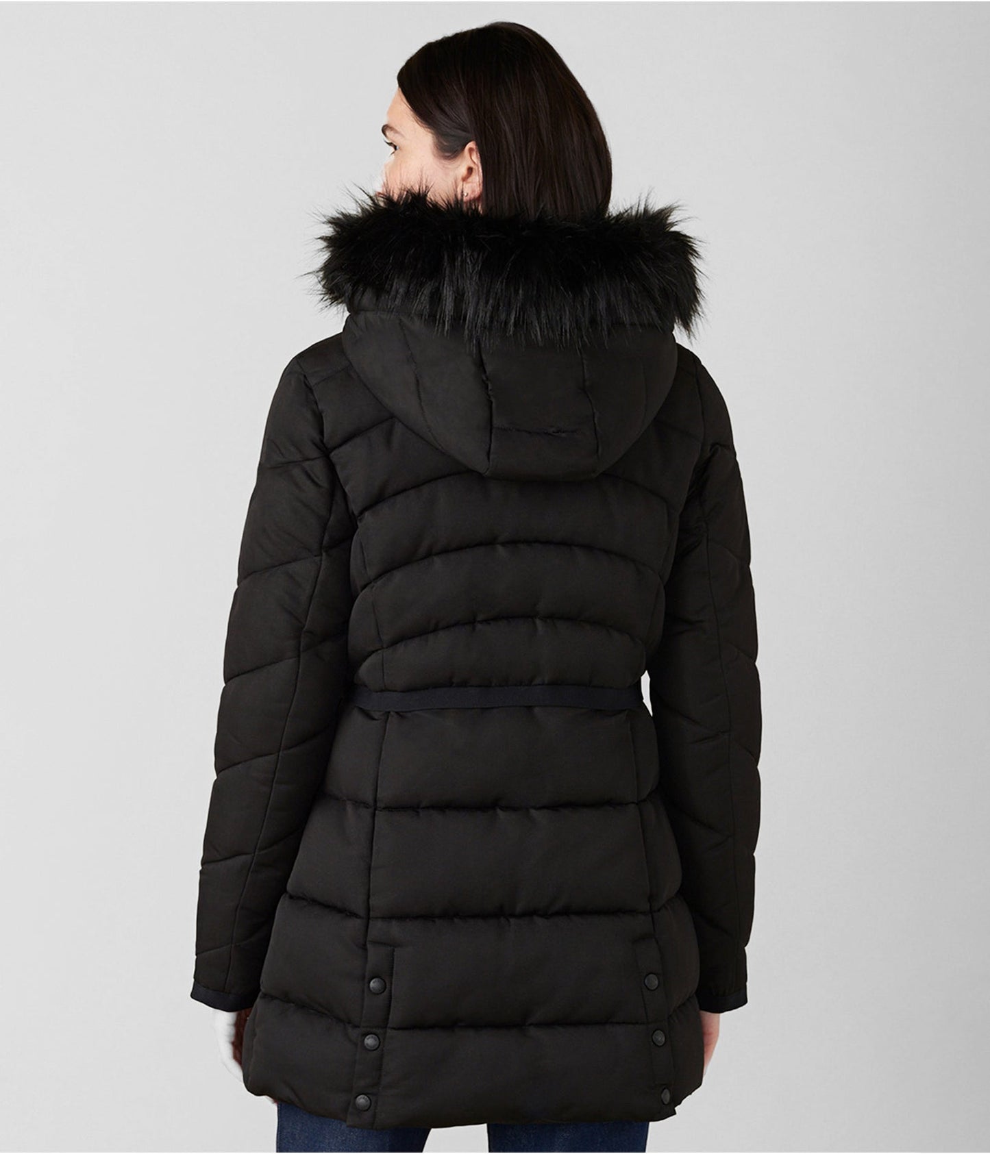 Women's Fur Hooded Puffer Coat In Black