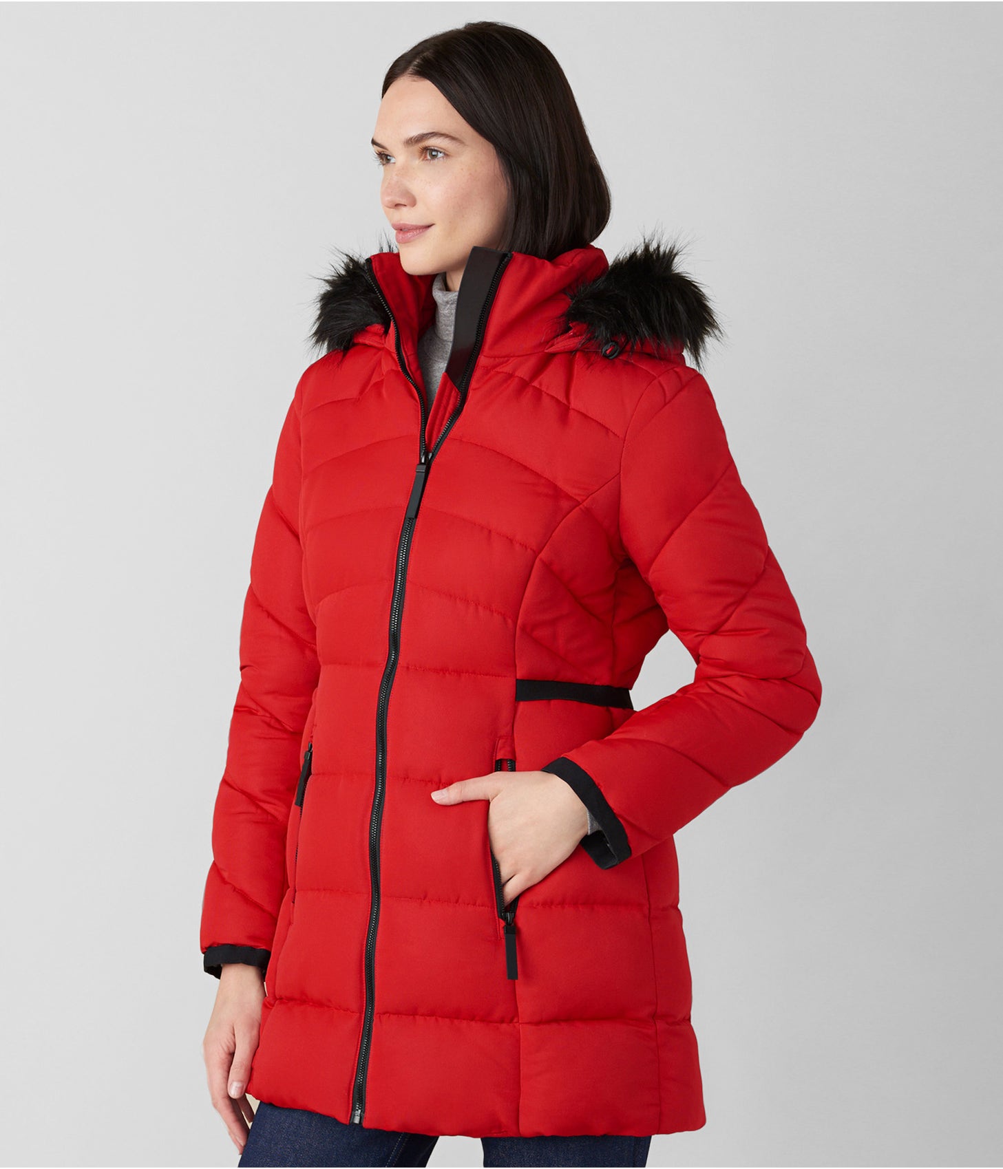 Arcane Fox - Women's Fur Hooded Puffer Coat In Red