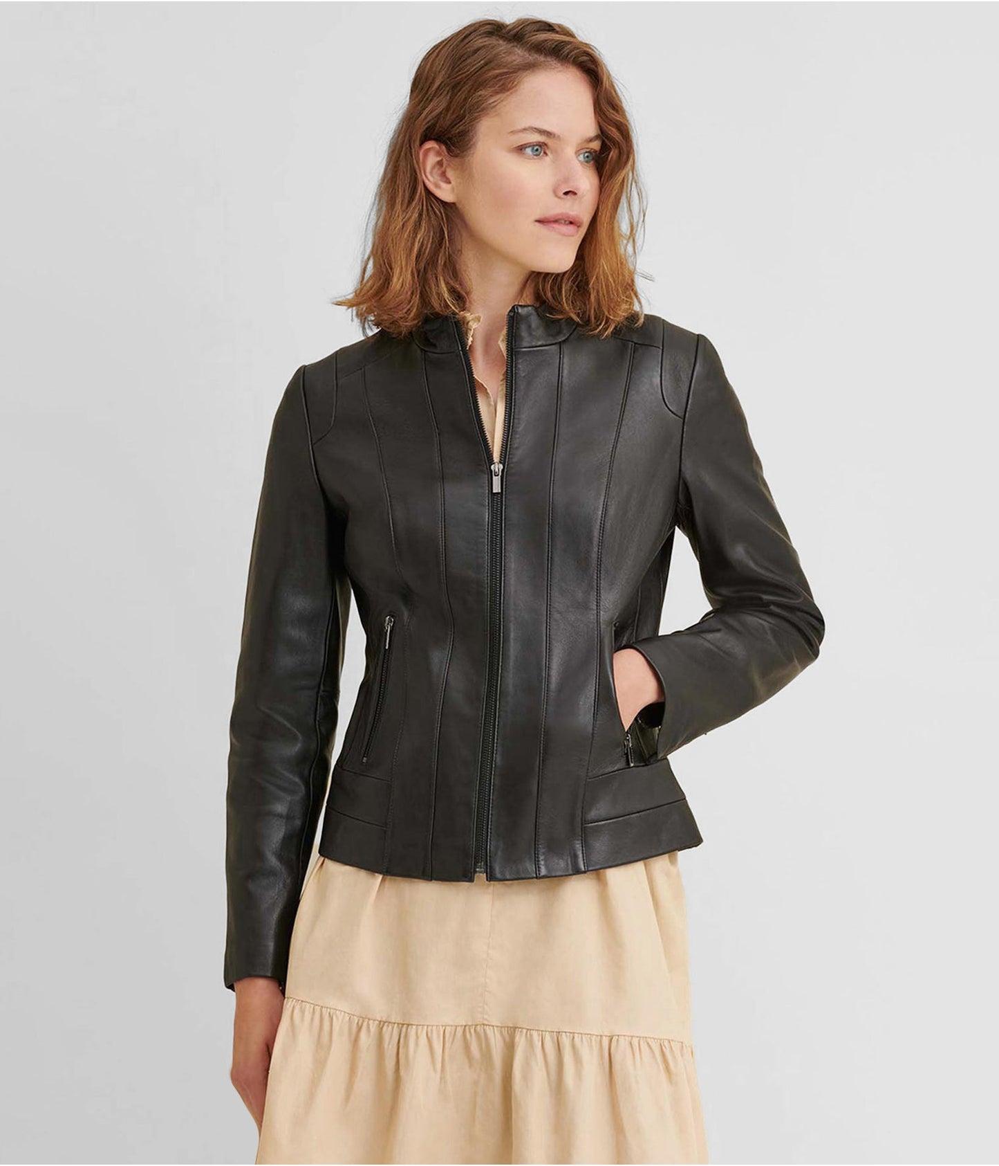 Women's Leather Biker Jacket In Black