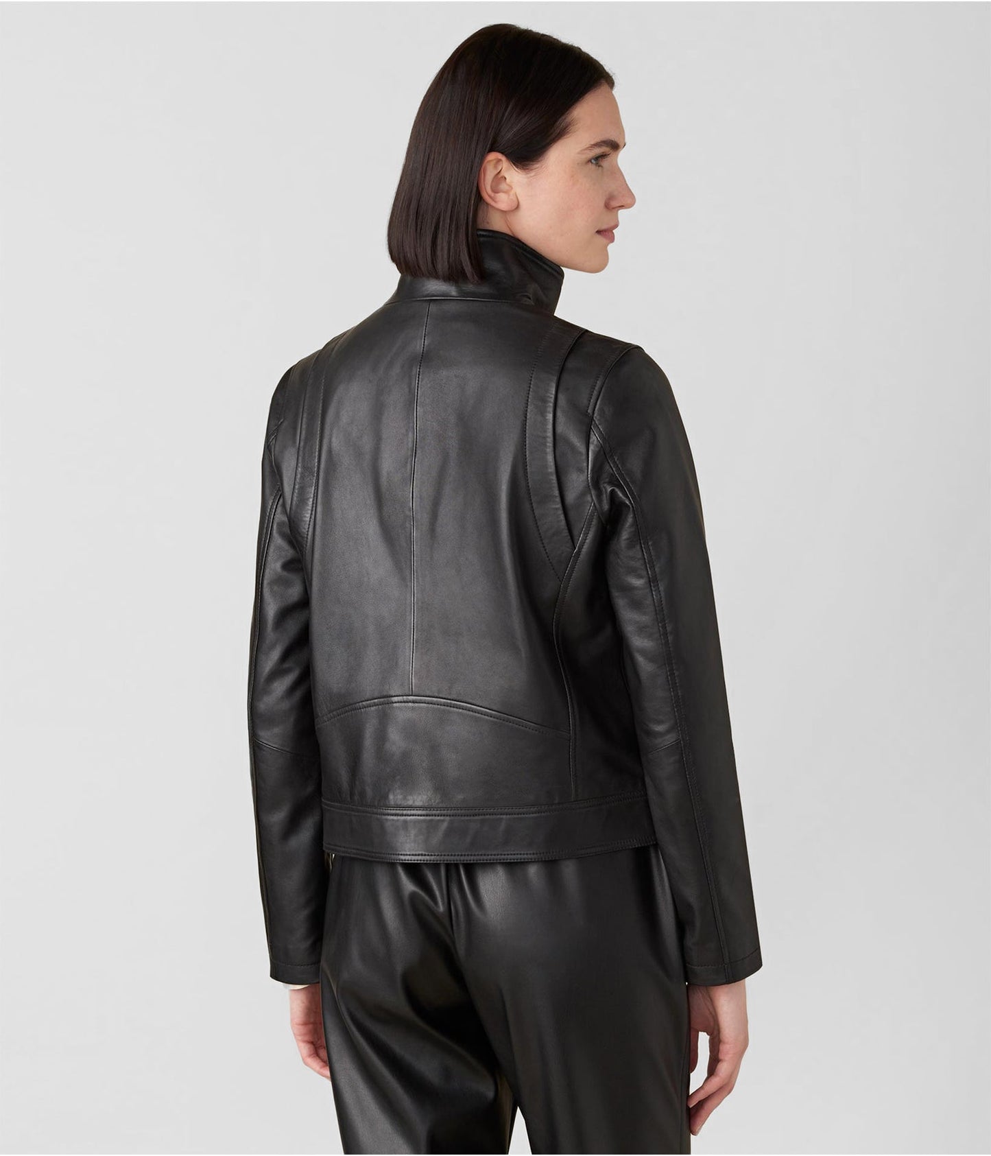 Women's Leather Jacket In Black With Turtle Neck