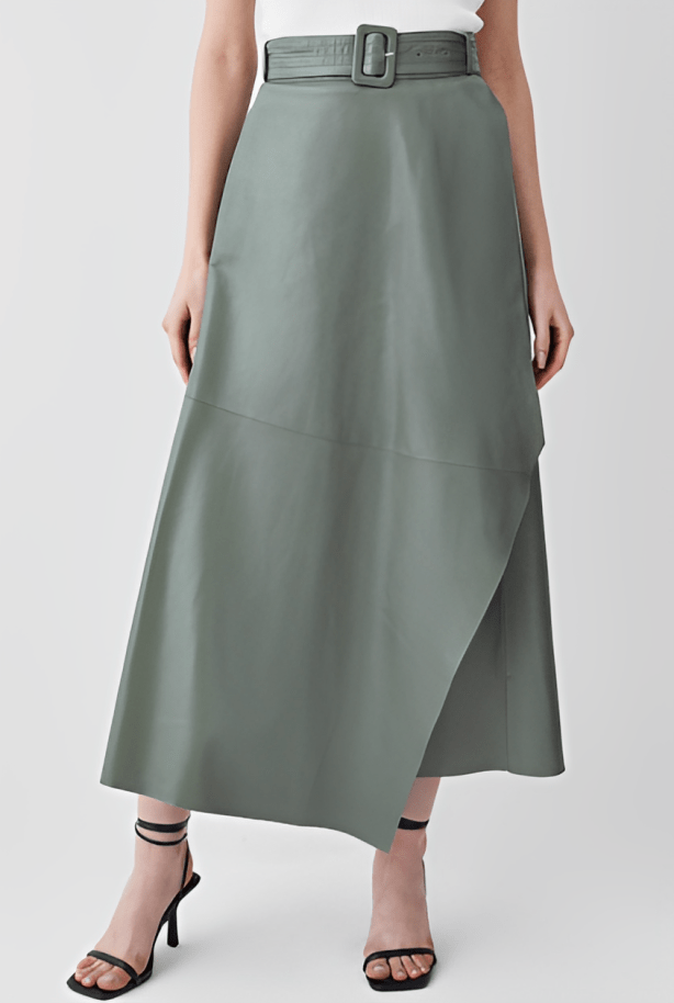 Women's Leather Maxi Skirt In Khaki