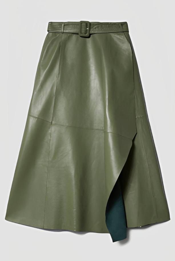 Women's Leather Maxi Skirt In Khaki
