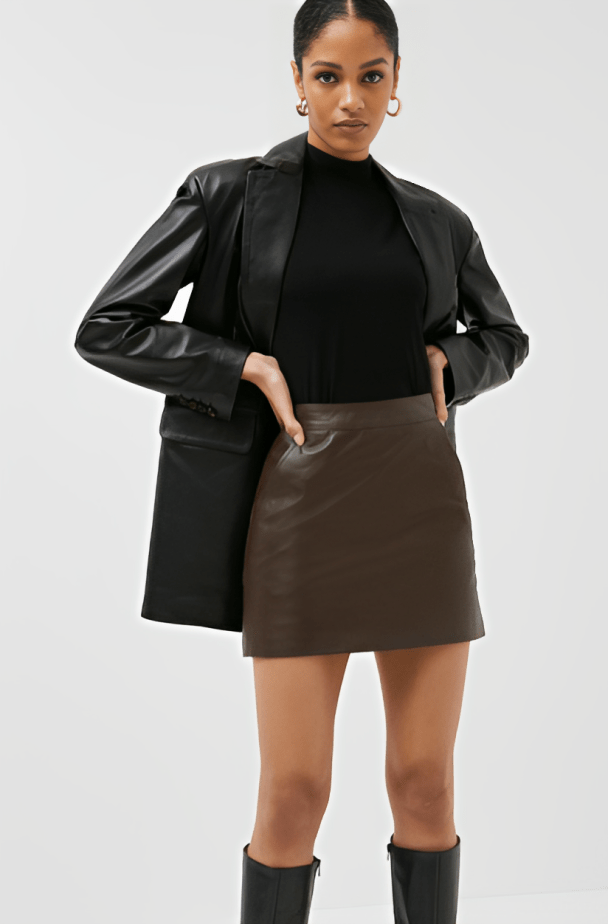 Women's Leather Mini Skirt In Dark Brown