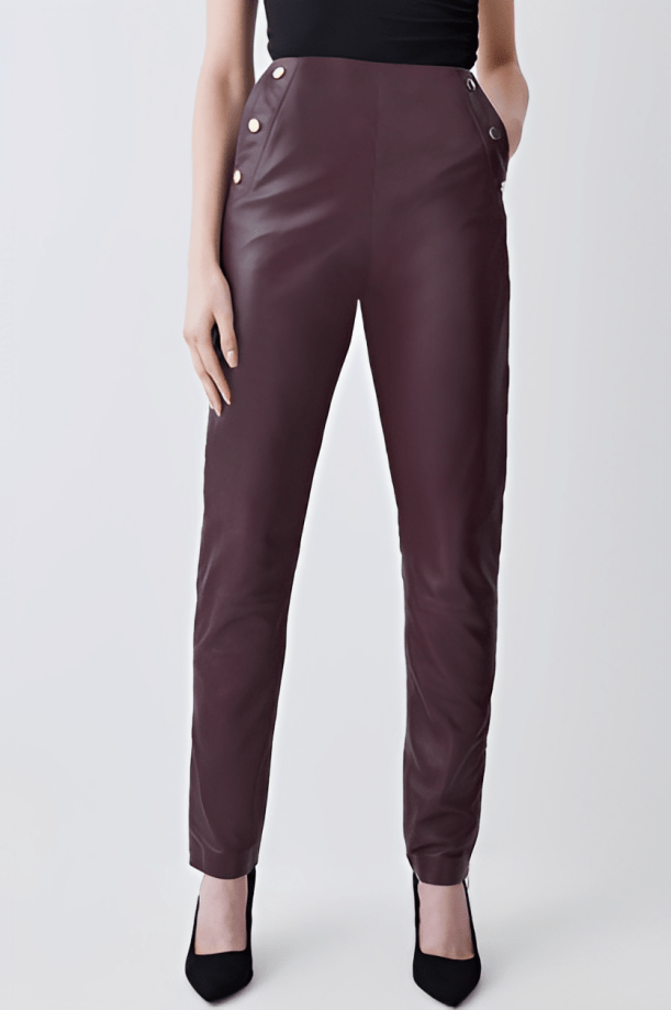 Women's Leather Pant In Burgundy